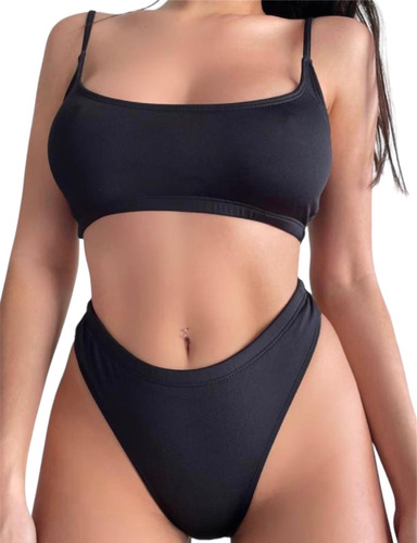 Bikini Malla Traje De Baño Tiro Alto Con Push Up Licra