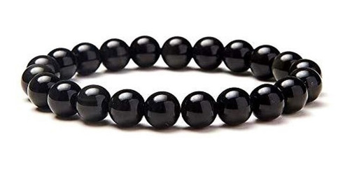 Pulseira Esferas 8mm De Obsidiana Negra Pedra De Proteção 