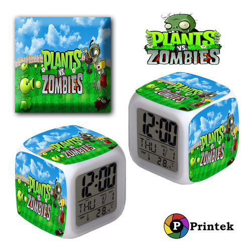 Reloj Despertador Iluminado Plantas Vs Zombies - Printek