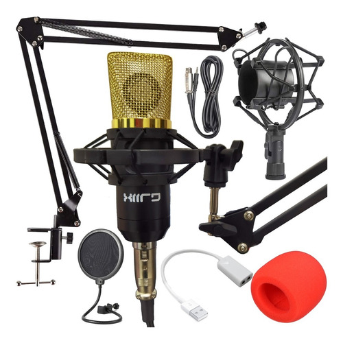 Kit Profesional Microfono Condensador Grabación Estudio,ktv Color Dorado con Negro