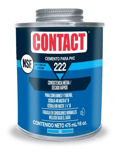Pegamento Cemento Para Pvc 475ml Contact 222 Secado Rapido