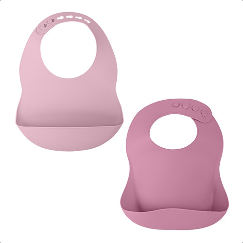 Kit 2 Baberos Ajustables Suave Silicón Para Bebé Sin Bpa R Color Rosa