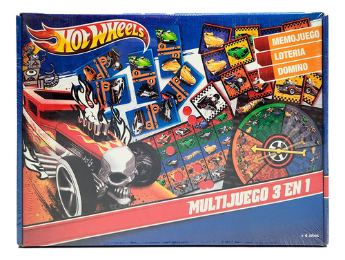 Multijuego 3 En 1 Hot Wheels Juego Mesa Loteria Domino Memo