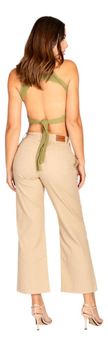 Pantalon Recto Tiro Alto Color Caqui Jeanswest