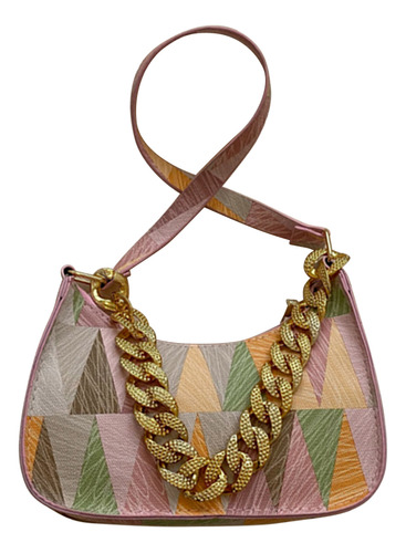 Bolso Para Axilas Para Mujer, Estampado Triangular, Cadena G