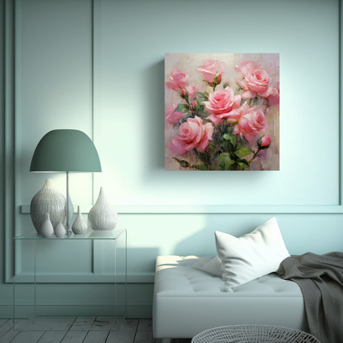 Cuadro De Rosas Rosadas En Estilo Óleo Hd 40x40cm Flores