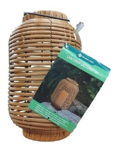 Lanterna Luminária Decorativa Com Vela Luz Led Rattan Cor Palha