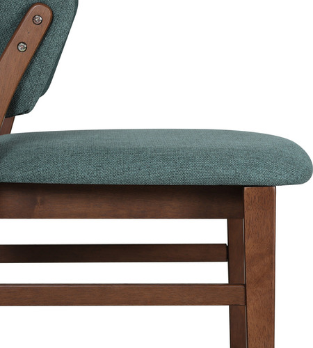 Silla Comedor Madera Nogal Respaldo Curvo Tapiz Amplia Asiento Azul Petróleo Diseño De La Tela Liso