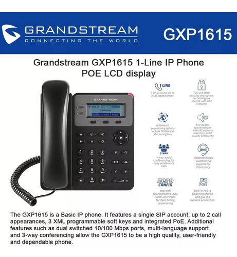 Telefono Ip Grandstream Gxp1615 Sip Altavoz Audio Hd Poe