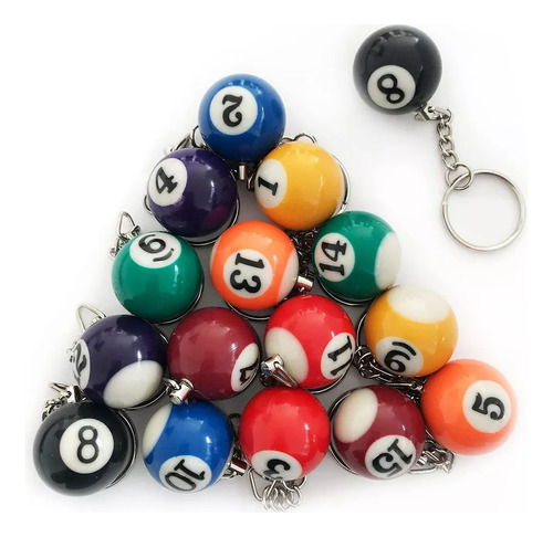 Juego De 16 Llaveros Coloridos Con Forma De Bola De Billar,