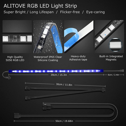 Tira Led Rgb Pc Motherboard 4 Pines 12v Magnética 2 Unidades