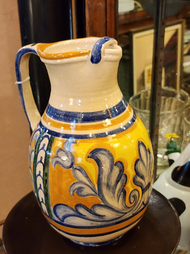 Jarra De Ceramica Pintada A Mano Estilo Talavera Firmada