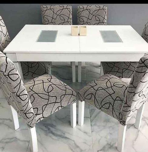 Juego De Comedor, Mesa Extensible+ 8 Sillas En Chenille