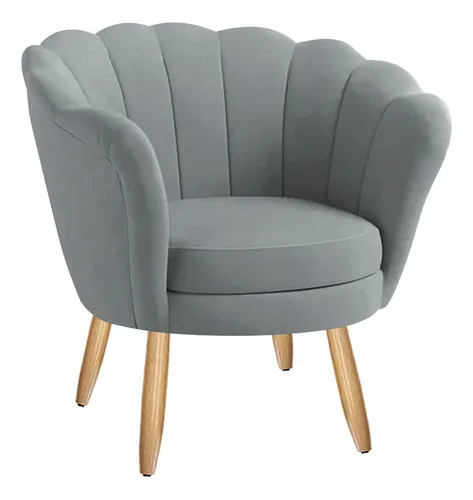 comprar Poltrona Decorativa Pétala Veludo Pés Palito Cor Cinza-escuro Desenho Do Tecido Liso