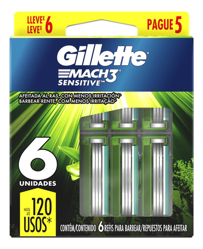 Carga para lâmina de barbear Gillette Sensitive Mach3 6 u