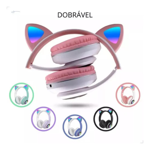 Fone De Ouvido Bluetooth Orelha Gatinho Infantil Led Rgb Sem Fio Catear D47