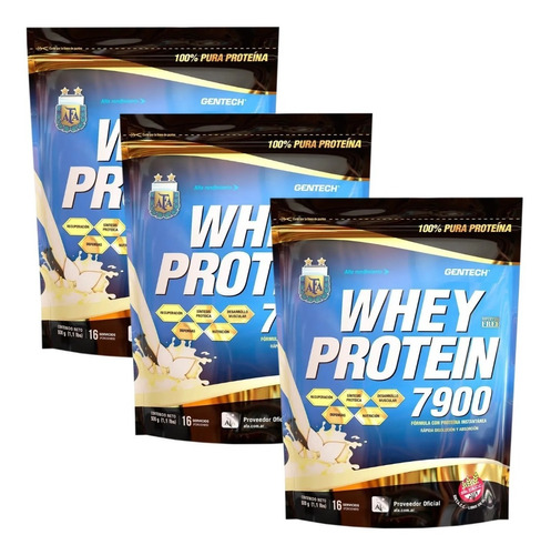 3 Whey Protein 7900 Gentech 1 Kg Proteína Y Aminos Con Sabor