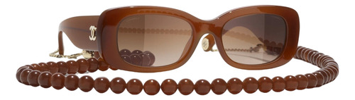 Lentes De Sol Chanel Rectangular Brown Gold (Usado)