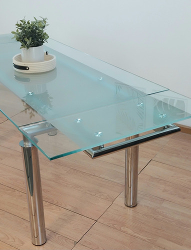 Mesa Comedor Vidrio Templado Extensible Patas Cromadas