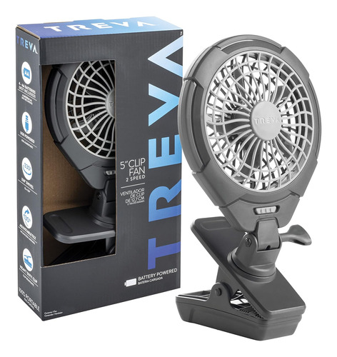 Treva - Ventilador Con Clip Alimentado Por Usb Y Bateria De