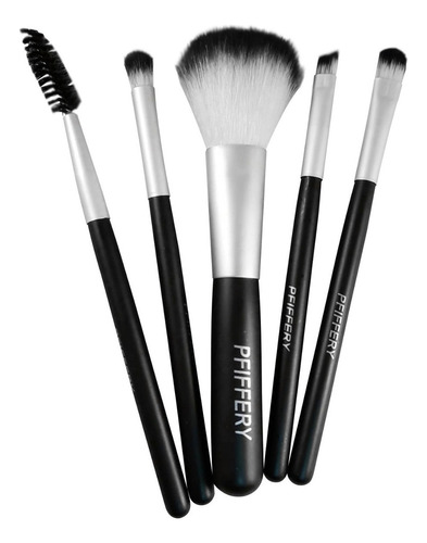 Set 5 Pinceles Maquillaje Pfiffery Cosmético Belleza Rostro Color Negro