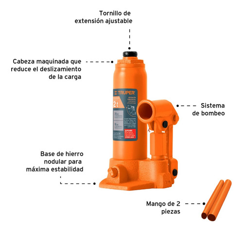 Combo Gata Hidráulica Botella 2 Toneladas - 2 Piezas Truper