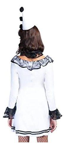 Disfraz De Payaso Pierrot Triste Blanco Y Negro Para Mujer