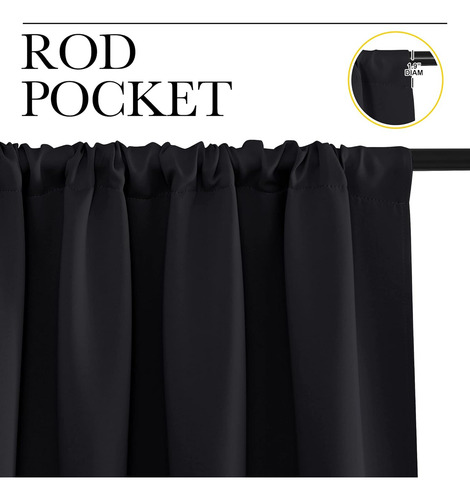 Cortinas Blackout Dormitorio, 2 Paneles, 107x160cm, Negro