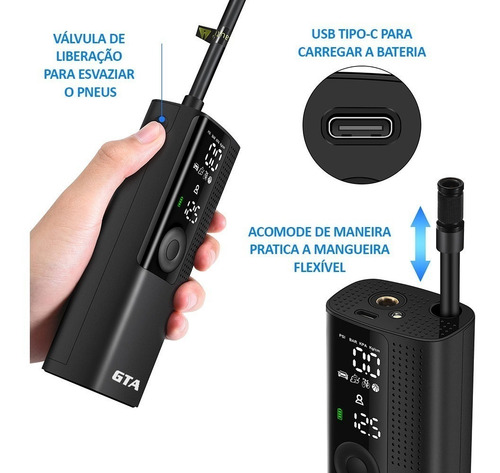 Imagem 3 de 7 de Bomba De Ar Portátil Elétrica Gta Mini Compressor Mi Xiaomi