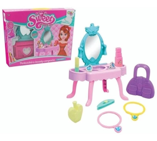 Penteadeira Infantil Brinquedo Rosa Com Espelho De Princesa