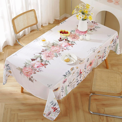 Mantel Rectangular Con Flores De Agua Para Cocina