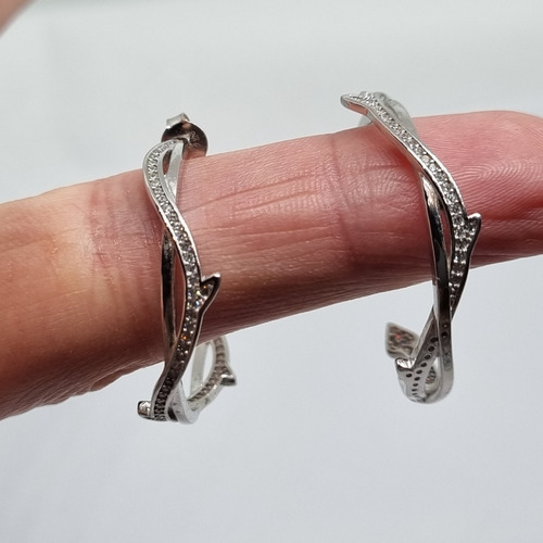 Imagen 5 de 8 de Aros Plata Rodinada Argollas Micro Pave 30mm