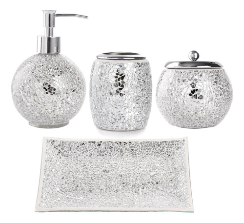 Set Accesorios Baño - Cristal Decorativo 4 Piezas