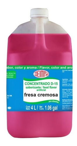 Concentrado Fresa Cremosa 4lt Deiman, Color, Sabor Y Aroma.