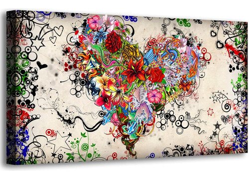 Amor Heart Wall Art Canvas Estampados Colorido Pintura De Fl