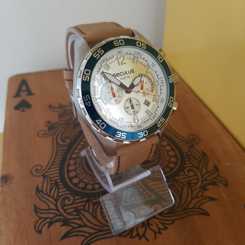 Relógio Seculus Masculino Cronógrafo Prata/bege 20794g0svnc3
