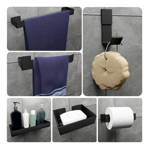 Kit De Acessórios Para Banheiro Preto Moderno, Luxo 6 Pçs