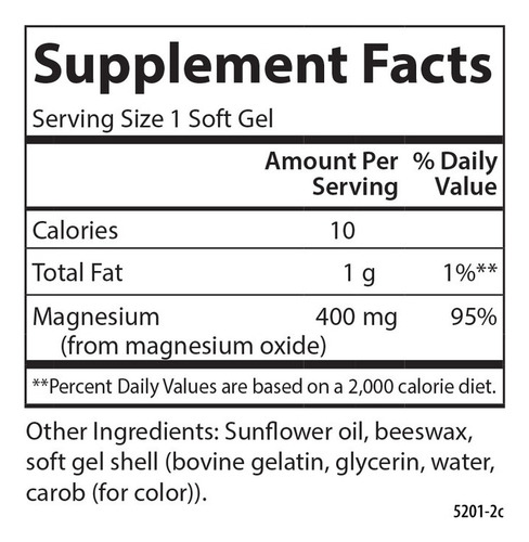 Frasco Magnesio Carlson Labs 400 Mg 250 Cápsulas Softgels Sin Sabor