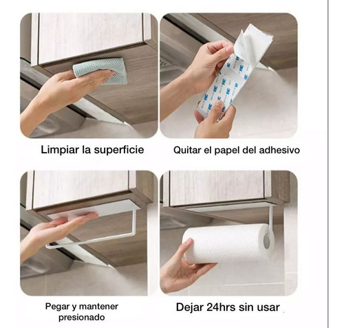 Imagen 7 de 9 de Soporte Porta Rollo Cocina Servilleta Gancho Estante Adhesiv