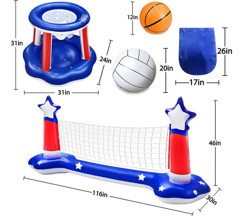 Juego Flotador Inflable Red De Voleibol Aros De Baloncesto