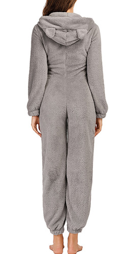 Imagem 8 de 9 de Pijama De Lã Feminino Fofo Macacão Com Capuz Com Zíper Front