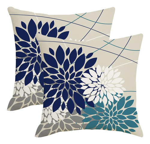 Juego De 2 Fundas De Almohada Florales De Dalia Azul Ma...