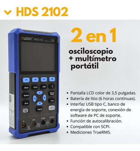 Osciloscopio Portátil Owon Hds2102 + Multímetro 2ch 100mhz