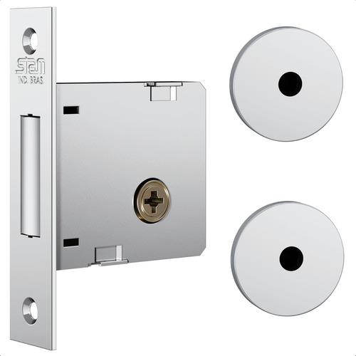Trava Tetra Stam Fechadura Auxiliar 1004 Roseta Redonda Inox Cor Cromado