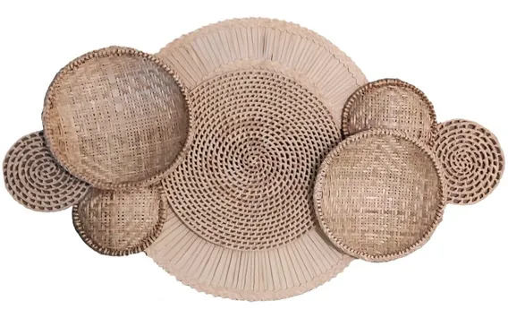 4 Peneiras De Palha +3 Aros +2 Leques - Composição Decoração
