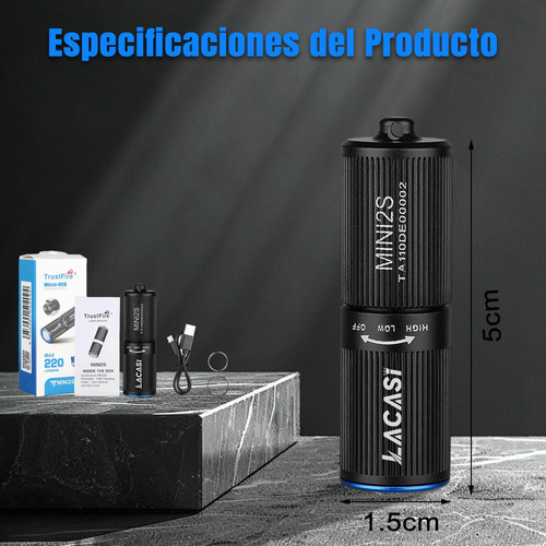 Lacasi Mini2s linterna LED recargable para llavero EDC,lámpara de mano con 220 lúmenes,Alcance máximo de 57 m,larga duración con USB,IPX8 Impermeable,para camping,diario y emergencias