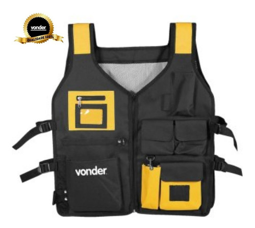 Colete Porta-ferramentas Com 7 Bolsos Cl 013 Vonder Cor Preto e amarelo