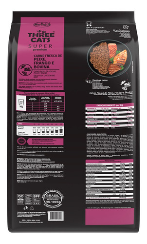 Imagen 4 de 7 de Comida Para Gato Three S Adulto Salmon Pollo Y Carne 3 Kg