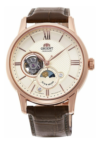 Reloj Orient Mecánico Clásico Ra-as0003s E-watch Color De La Correa Café Color Del Fondo Perla