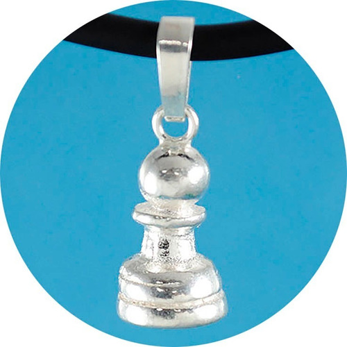 Imagen 1 de 4 de Dije Peón Ajedrez Plata Ley .925 Incluye Collar Caucho